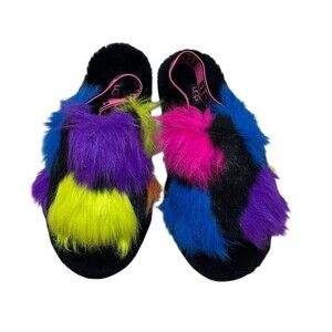 UGG‎ Fluff Yeah Slippers Womens Size 8 Neon Multicolor Spots Slingback